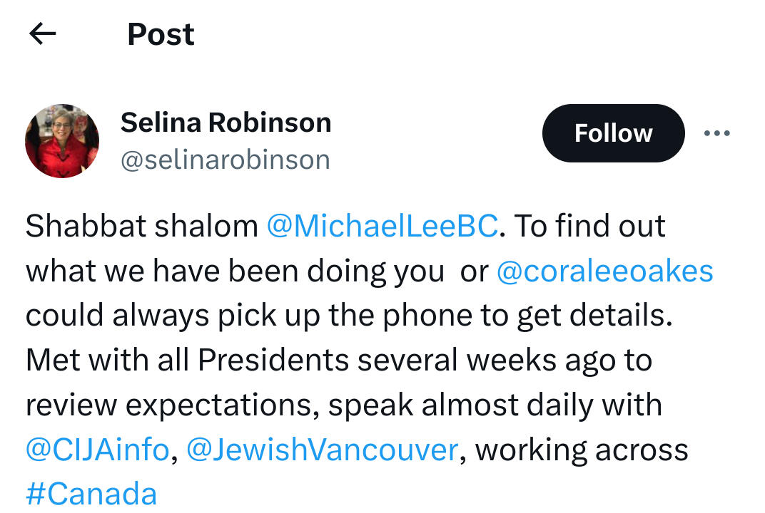 Minister Robinsons openly boasts about talking to the The Centre for Israel and Jewish Affairs daily. CIJA is a lobby organization representing a foreign country and has been given extraordinary influence to shape Provincial policy.